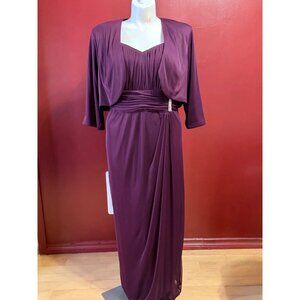 R&M RICHARDS 18W Mother of the Bride DRESS Plum Purple Gown + Bolero Jacket 2pc